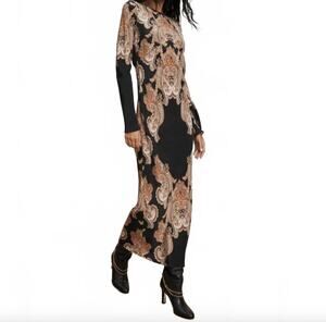 New Veronica Beard Black Multi Silk Blend Long Sleeve Paisley Maxi Dress Size 2